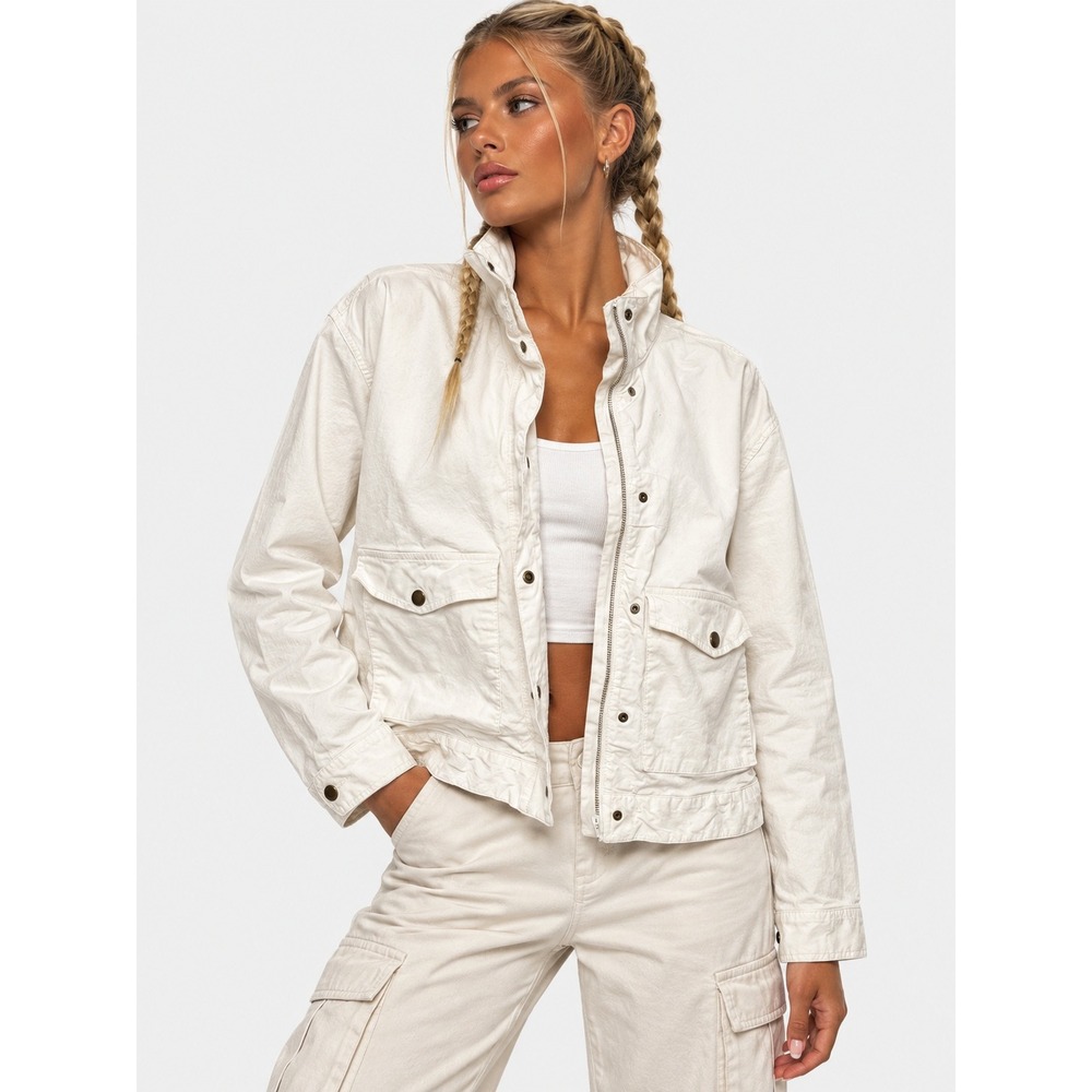 Sanctuary Off-White Cotton Utility Jacket Mock Neck Streetwear XL